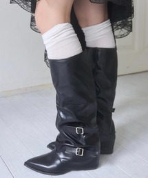 mellowneon（メロウネオン）の「カバー風ギャザーベルトロングブーツ（ブーツ）」