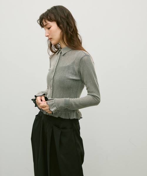 Lutim by u（ルチバイユー）の「Melange frill polo cardigan / メランジフリルポロカーデ（カーディガン/ボレロ・レディース・ベージュ/ブラック・FREE）」の19枚目の写真