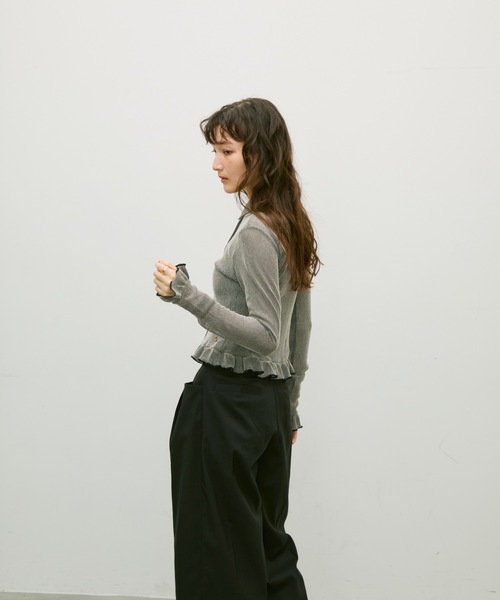 Lutim by u（ルチバイユー）の「Melange frill polo cardigan / メランジフリルポロカーデ（カーディガン/ボレロ・レディース・ベージュ/ブラック・FREE）」の20枚目の写真