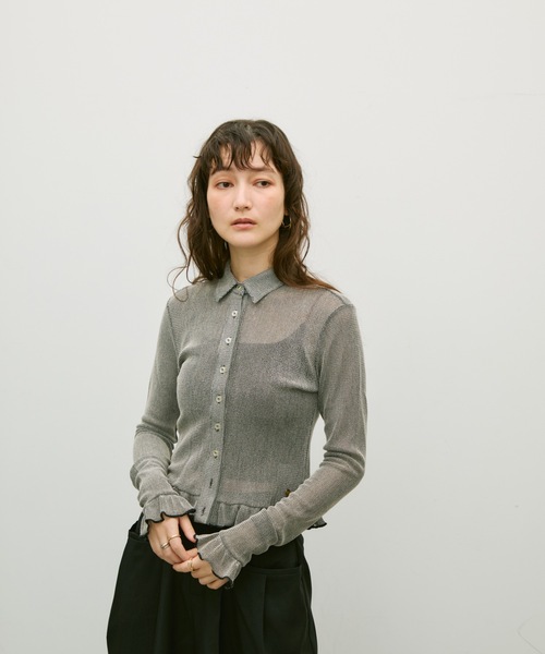 Lutim by u（ルチバイユー）の「Melange frill polo cardigan / メランジフリルポロカーデ（カーディガン/ボレロ・レディース・ベージュ/ブラック・FREE）」の4枚目の写真