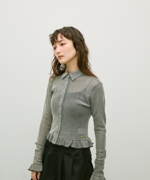 Lutim by u（ルチバイユー）の「Melange frill polo cardigan / メランジフリルポロカーデ（カーディガン/ボレロ・レディース・ベージュ/ブラック・FREE）」の5枚目の写真