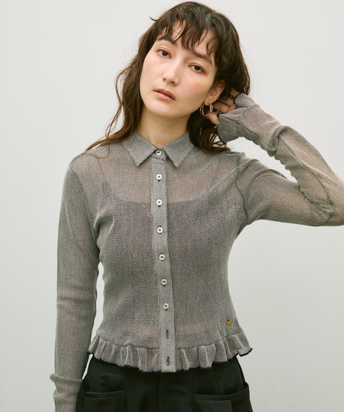 Lutim by u（ルチバイユー）の「Melange frill polo cardigan / メランジフリルポロカーデ（カーディガン/ボレロ・レディース・ベージュ/ブラック・FREE）」の18枚目の写真
