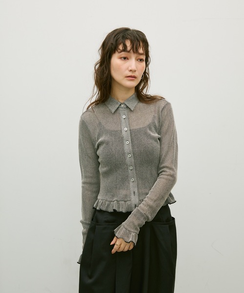 Lutim by u（ルチバイユー）の「Melange frill polo cardigan / メランジフリルポロカーデ（カーディガン/ボレロ・レディース・ベージュ/ブラック・FREE）」の6枚目の写真