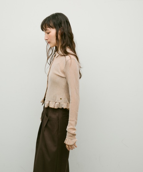 Lutim by u（ルチバイユー）の「Melange frill polo cardigan / メランジフリルポロカーデ（カーディガン/ボレロ・レディース・ベージュ/ブラック・FREE）」の7枚目の写真