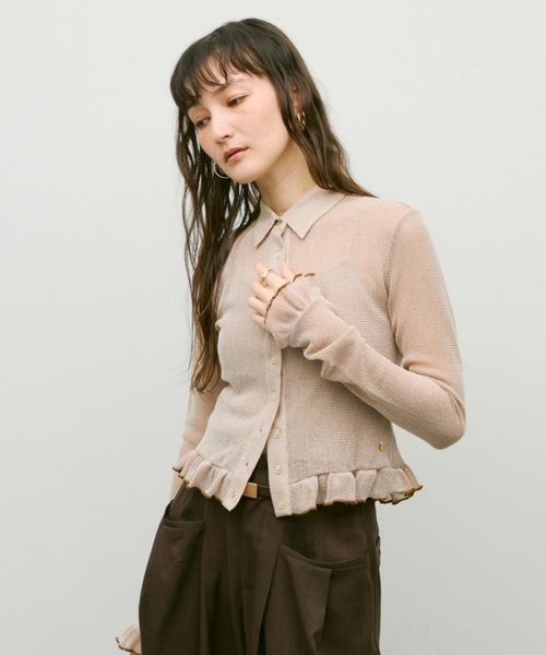 セール】Melange frill polo cardigan / メランジフリルポロカーデ