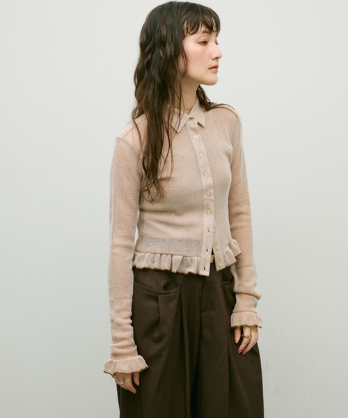 Lutim by u（ルチバイユー）の「Melange frill polo cardigan / メランジフリルポロカーデ（カーディガン/ボレロ・レディース・ベージュ/ブラック・FREE）」の15枚目の写真