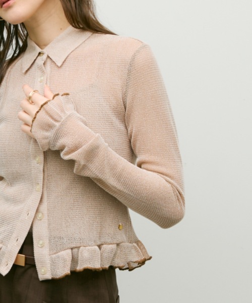 Lutim by u（ルチバイユー）の「Melange frill polo cardigan / メランジフリルポロカーデ（カーディガン/ボレロ・レディース・ベージュ/ブラック・FREE）」の12枚目の写真