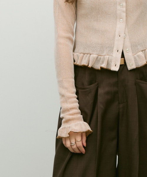 Lutim by u（ルチバイユー）の「Melange frill polo cardigan / メランジフリルポロカーデ（カーディガン/ボレロ・レディース・ベージュ/ブラック・FREE）」の13枚目の写真