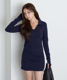 RAY CASSIN | 長袖スキッパーポロ刺繍ミニワンピース(ワンピース)