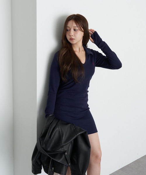 RAY CASSIN(レイカズン)の「長袖スキッパーポロ刺繍ミニワンピース(ワンピース・レディース・ネイビー/グレー/レッド系その他2・FREE)」の11枚目の写真