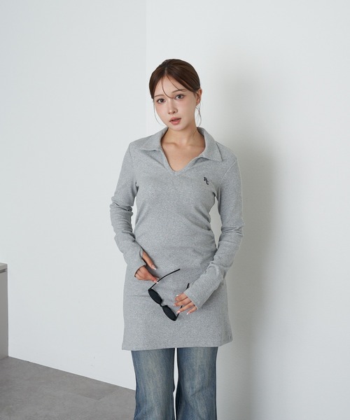 RAY CASSIN(レイカズン)の「長袖スキッパーポロ刺繍ミニワンピース(ワンピース・レディース・ネイビー/グレー/レッド系その他2・FREE)」の13枚目の写真