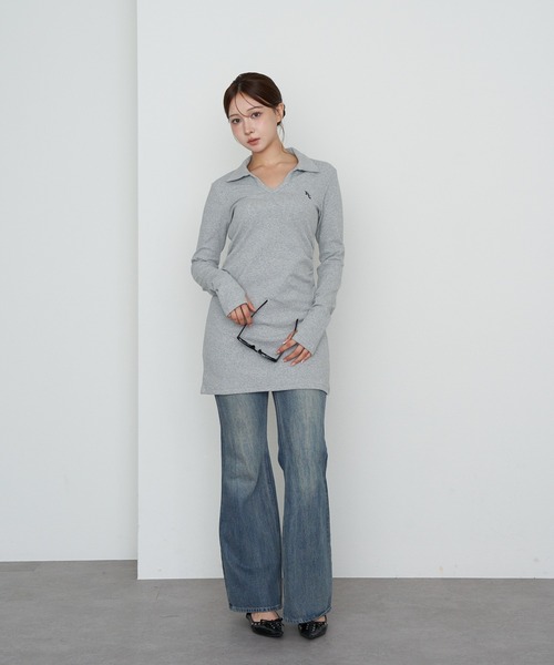 RAY CASSIN(レイカズン)の「長袖スキッパーポロ刺繍ミニワンピース(ワンピース・レディース・ネイビー/グレー/レッド系その他2・FREE)」の15枚目の写真