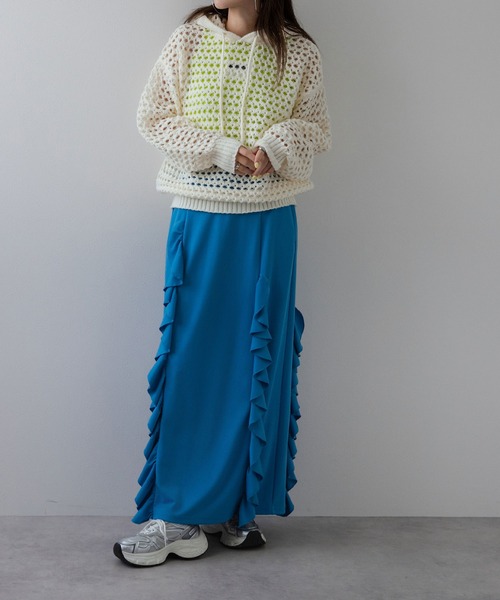 bohmal(ボマール)の「透かし編みフーディーメッシュプルオーバーニット(ニット/セーター・レディース・アイボリー/ブラック・FREE)」の3枚目の写真