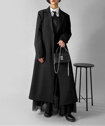 LVEU.（ラブユ.）の「【LVEU.】2wayタックデザインロングジャケット / アウター ジャケット ロング タック 2way メンズライク テーラード モード ブラック（ステンカラーコート）」