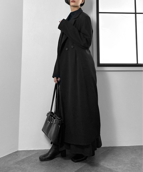 LVEU.（ラブユ.）の「【LVEU.】2wayタックデザインロングジャケット / アウター ジャケット ロング タック 2way メンズライク テーラード モード ブラック（ステンカラーコート・レディース・ブラック・FREE）」の5枚目の写真