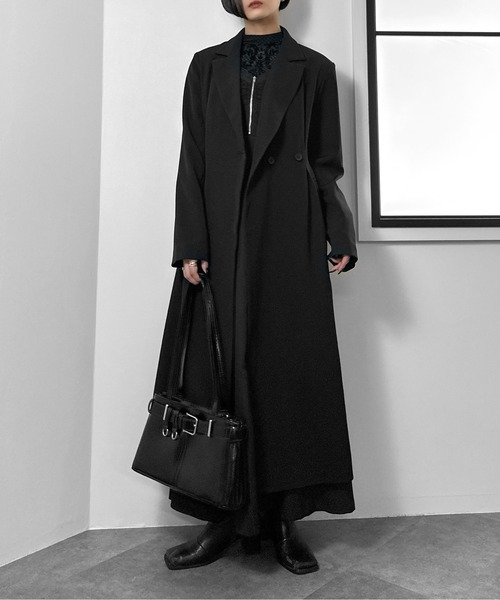 LVEU.（ラブユ.）の「【LVEU.】2wayタックデザインロングジャケット / アウター ジャケット ロング タック 2way メンズライク テーラード モード ブラック（ステンカラーコート・レディース・ブラック・FREE）」の6枚目の写真
