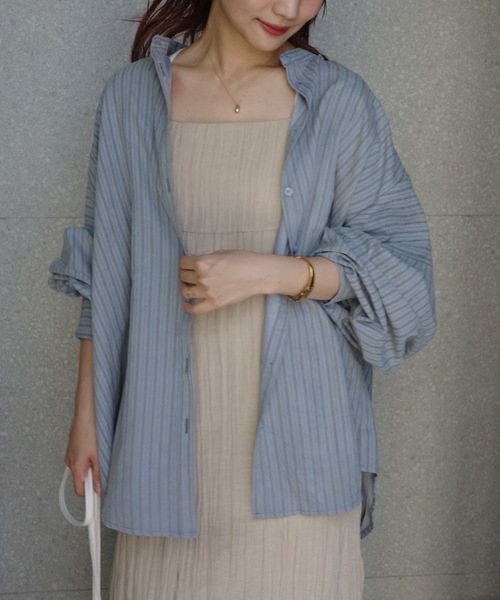 JUMELLE(ジュメロ)の「ストライプブラウス(シャツ/ブラウス・レディース・ベージュ/ブルー・MEDIUM)」の2枚目の写真