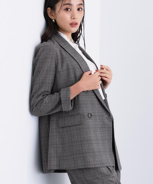 洗える／オンオフ】チェック柄ダブルジャケット（テーラードジャケット