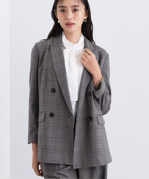 セール】【洗える／オンオフ】チェック柄ダブルジャケット（テーラード
