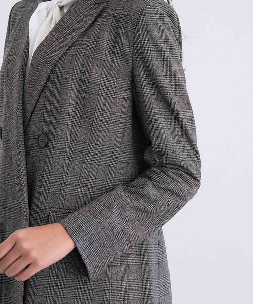 新品インディヴィダブルジャケッ　グレンチェック　ゆったりシルエット40 洗える／オンオフ】チェック柄ダブルジャケット（テーラードジャケット