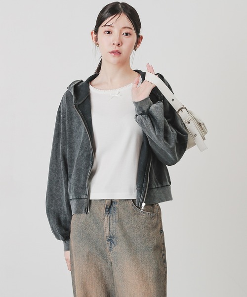 Honeys(ハニーズ)の「ダメージパーカー(パーカー・レディース・アイボリー/杢グレー/スミクロ・L/M/S)」の14枚目の写真