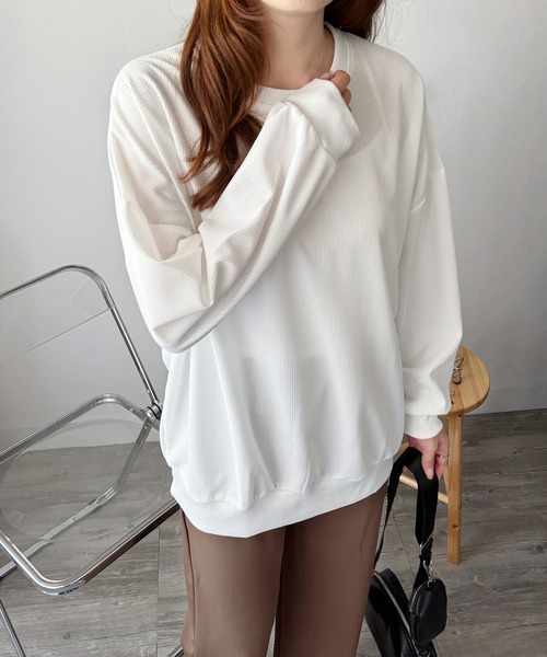 Amulet(アミュレット)の「ラフに着こなす大人のリラックス◎ ワッフル風長袖プルオーバー(Tシャツ/カットソー・レディース・ホワイト/ブラック/グレー・L/XL/M/S)」の10枚目の写真