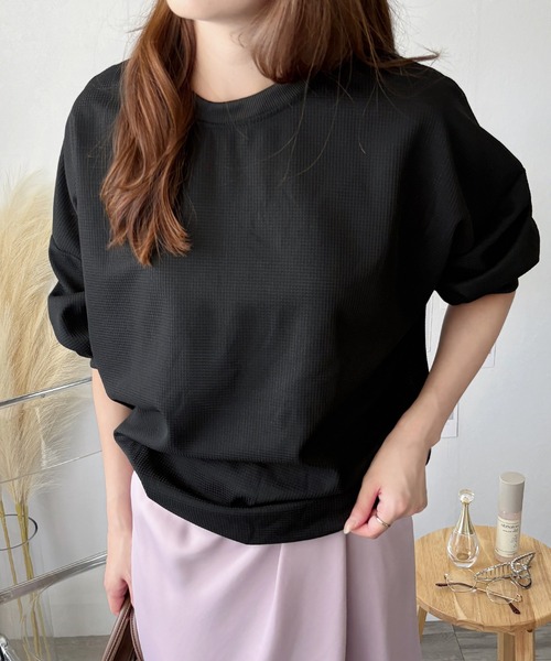 Amulet(アミュレット)の「ラフに着こなす大人のリラックス◎ ワッフル風長袖プルオーバー(Tシャツ/カットソー・レディース・ホワイト/ブラック/グレー・L/XL/M/S)」の13枚目の写真