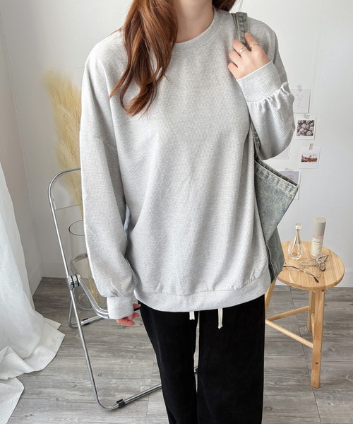 Amulet(アミュレット)の「ラフに着こなす大人のリラックス◎ ワッフル風長袖プルオーバー(Tシャツ/カットソー・レディース・ホワイト/ブラック/グレー・L/XL/M/S)」の16枚目の写真