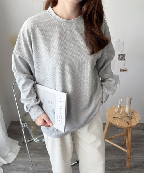 Amulet(アミュレット)の「ラフに着こなす大人のリラックス◎ ワッフル風長袖プルオーバー(Tシャツ/カットソー・レディース・ホワイト/ブラック/グレー・L/XL/M/S)」の17枚目の写真
