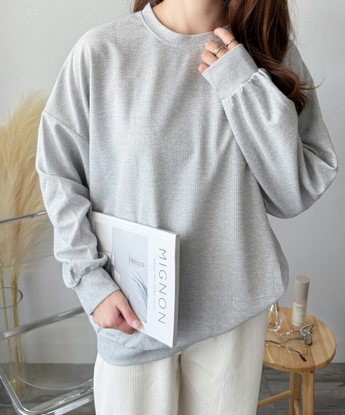 Amulet(アミュレット)の「ラフに着こなす大人のリラックス◎ ワッフル風長袖プルオーバー(Tシャツ/カットソー・レディース・ホワイト/ブラック/グレー・L/XL/M/S)」の20枚目の写真