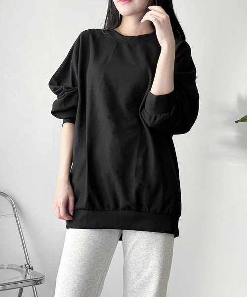 Amulet(アミュレット)の「ラフに着こなす大人のリラックス◎ ワッフル風長袖プルオーバー(Tシャツ/カットソー・レディース・ホワイト/ブラック/グレー・L/XL/M/S)」の4枚目の写真