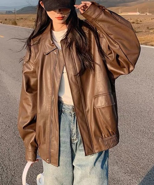 SallyLunn(サリーラン)の「レザータッチジャケット(その他アウター・レディース・ブラウン・MEDIUM/LARGE)」の2枚目の写真