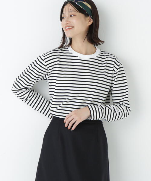 human woman（ヒューマンウーマン）の「◆ボーダーロングスリーブＴシャツ（Tシャツ/カットソー・レディース・ブラック系その他3/ブルー系その他3・MEDIUM）」の6枚目の写真