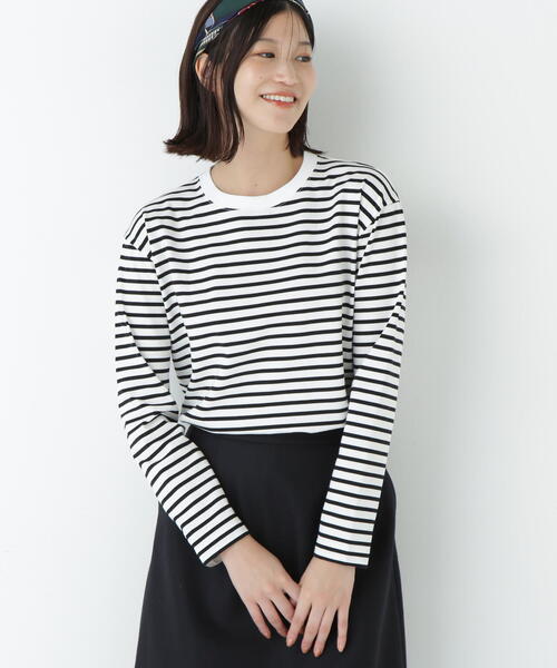 human woman（ヒューマンウーマン）の「◆ボーダーロングスリーブＴシャツ（Tシャツ/カットソー・レディース・ブラック系その他3/ブルー系その他3・MEDIUM）」の2枚目の写真