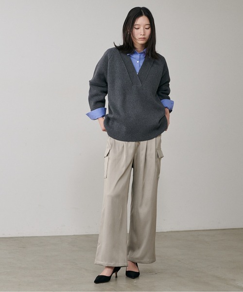 LARUTA(ラルータ)の「【LARUTA】裏微起毛サテンカーゴパンツ(カーゴパンツ・レディース・ダークブラウン/カーキ/グレイッシュベージュ・FREE)」の13枚目の写真