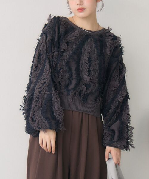 RETRO GIRL（レトロガール）の「フリンジNTPO（ニット/セーター・レディース・チャコールグレー/ブラウン/ライトグレー・FREE）」の2枚目の写真