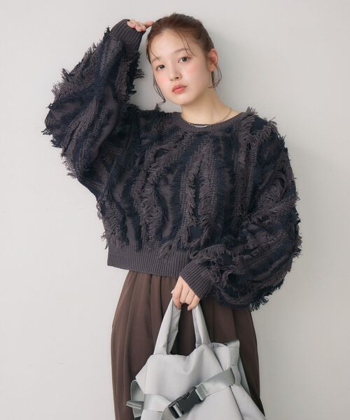 RETRO GIRL（レトロガール）の「フリンジNTPO（ニット/セーター・レディース・チャコールグレー/ブラウン/ライトグレー・FREE）」の20枚目の写真