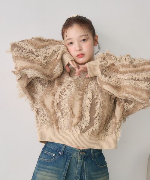 RETRO GIRL（レトロガール）の「フリンジNTPO（ニット/セーター・レディース・チャコールグレー/ブラウン/ライトグレー・FREE）」の8枚目の写真