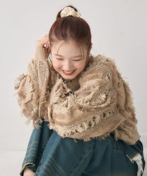 RETRO GIRL（レトロガール）の「フリンジNTPO（ニット/セーター・レディース・チャコールグレー/ブラウン/ライトグレー・FREE）」の10枚目の写真