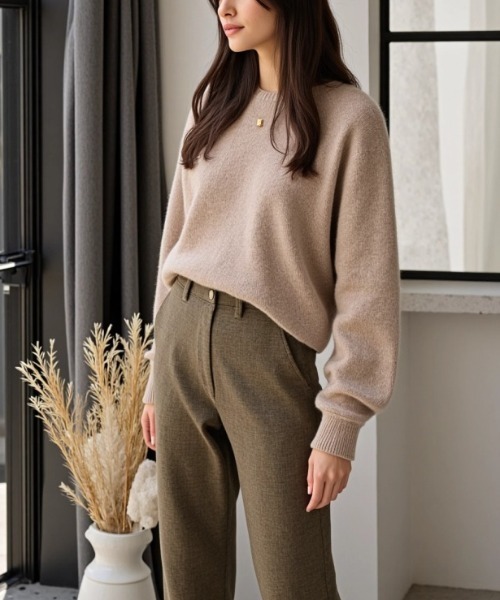 cammie(キャミー)の「シンプルニットトップス(ニット/セーター・レディース・ピンク/グレイッシュベージュ/アイボリー・F)」の10枚目の写真