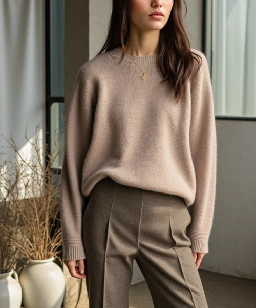cammie(キャミー)の「シンプルニットトップス(ニット/セーター・レディース・ピンク/グレイッシュベージュ/アイボリー・F)」の12枚目の写真