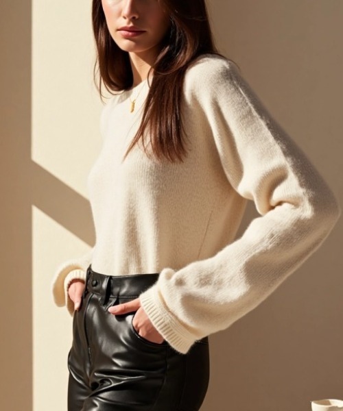 cammie(キャミー)の「シンプルニットトップス(ニット/セーター・レディース・ピンク/グレイッシュベージュ/アイボリー・F)」の4枚目の写真