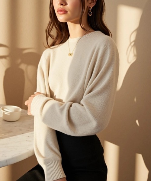 cammie(キャミー)の「シンプルニットトップス(ニット/セーター・レディース・ピンク/グレイッシュベージュ/アイボリー・F)」の5枚目の写真