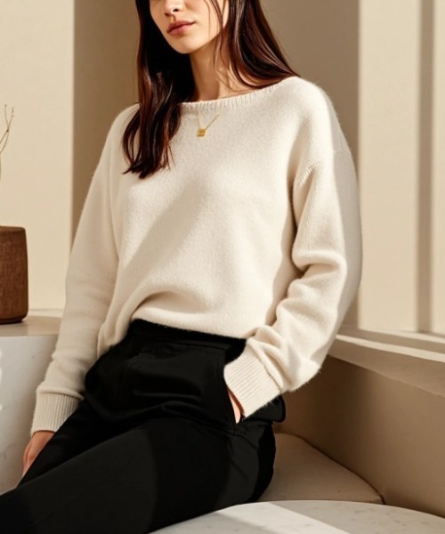 cammie(キャミー)の「シンプルニットトップス(ニット/セーター・レディース・ピンク/グレイッシュベージュ/アイボリー・F)」の6枚目の写真