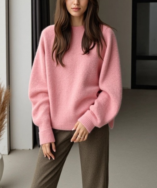 cammie(キャミー)の「シンプルニットトップス(ニット/セーター・レディース・ピンク/グレイッシュベージュ/アイボリー・F)」の16枚目の写真