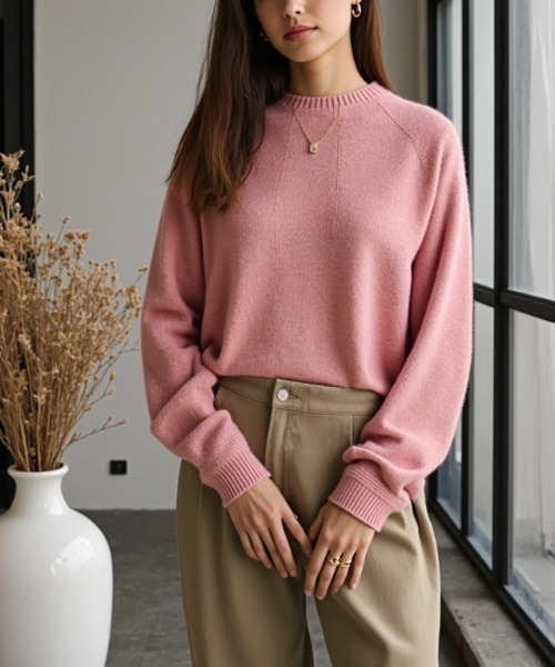 cammie(キャミー)の「シンプルニットトップス(ニット/セーター・レディース・ピンク/グレイッシュベージュ/アイボリー・F)」の17枚目の写真