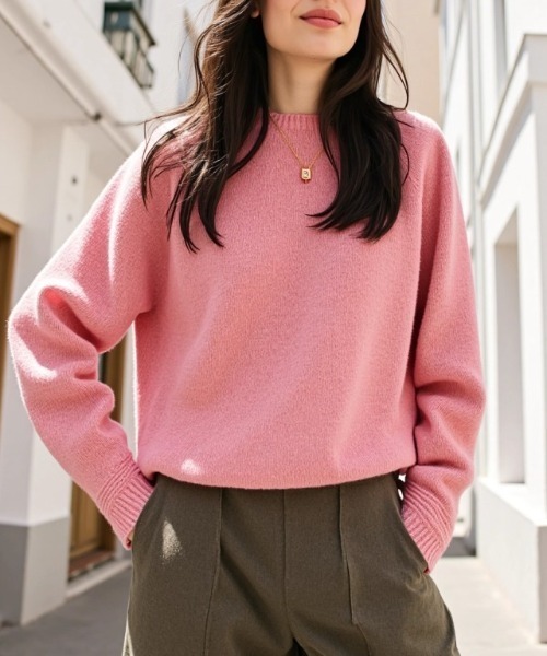 cammie(キャミー)の「シンプルニットトップス(ニット/セーター・レディース・ピンク/グレイッシュベージュ/アイボリー・F)」の18枚目の写真