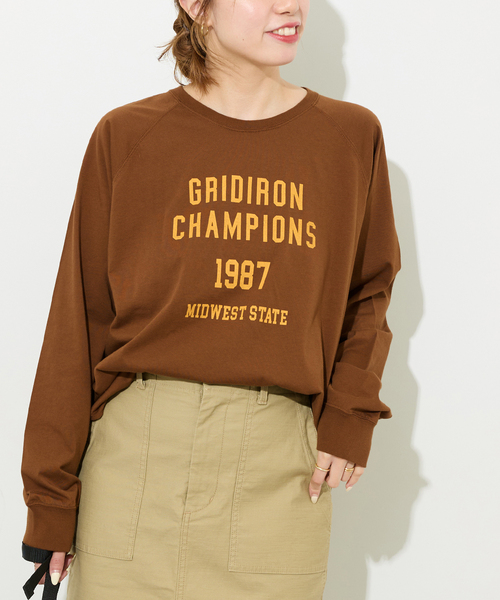 JOURNAL STANDARD relume（ジャーナルスタンダード　レリューム）の「《追加》ラグランスリーブカレッジロングスリーブTEE（Tシャツ/カットソー・レディース・ボルドー/チョコ/ホワイト×ホワイト/ブラックミックス・FREE）」の9枚目の写真