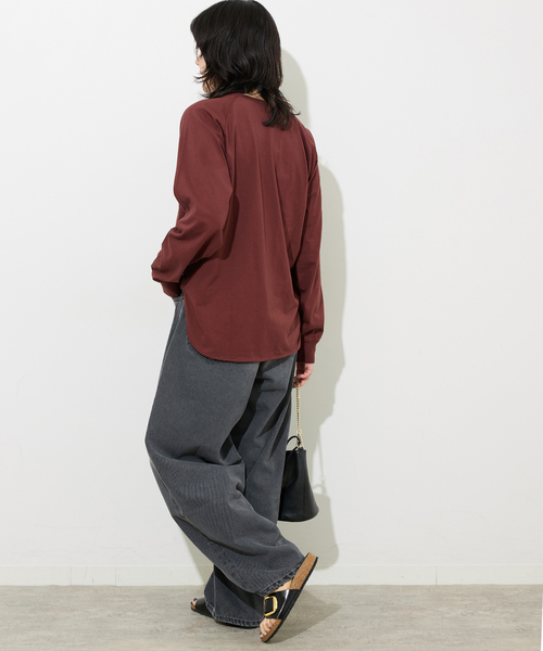 JOURNAL STANDARD relume（ジャーナルスタンダード　レリューム）の「《追加》ラグランスリーブカレッジロングスリーブTEE（Tシャツ/カットソー・レディース・ボルドー/チョコ/ホワイト×ホワイト/ブラックミックス・FREE）」の11枚目の写真