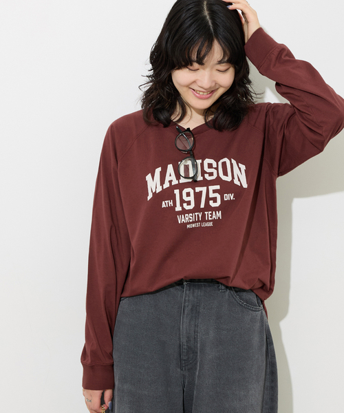 JOURNAL STANDARD relume（ジャーナルスタンダード　レリューム）の「《追加》ラグランスリーブカレッジロングスリーブTEE（Tシャツ/カットソー・レディース・ボルドー/チョコ/ホワイト×ホワイト/ブラックミックス・FREE）」の13枚目の写真